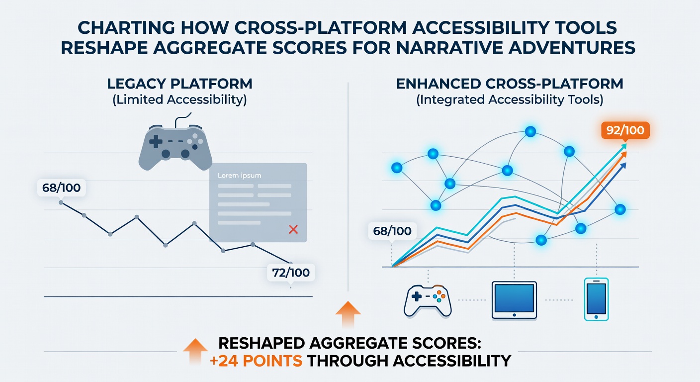 Data visualization showing accessibility feature adoption rates and corresponding aggregate score changes for story-driven games
