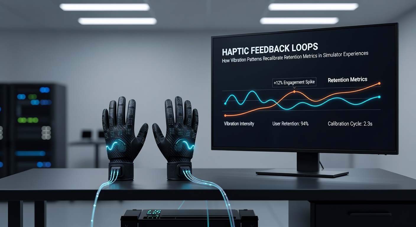 Close-up of haptic vibration motors integrated into simulator control hardware showing patterned feedback mechanisms