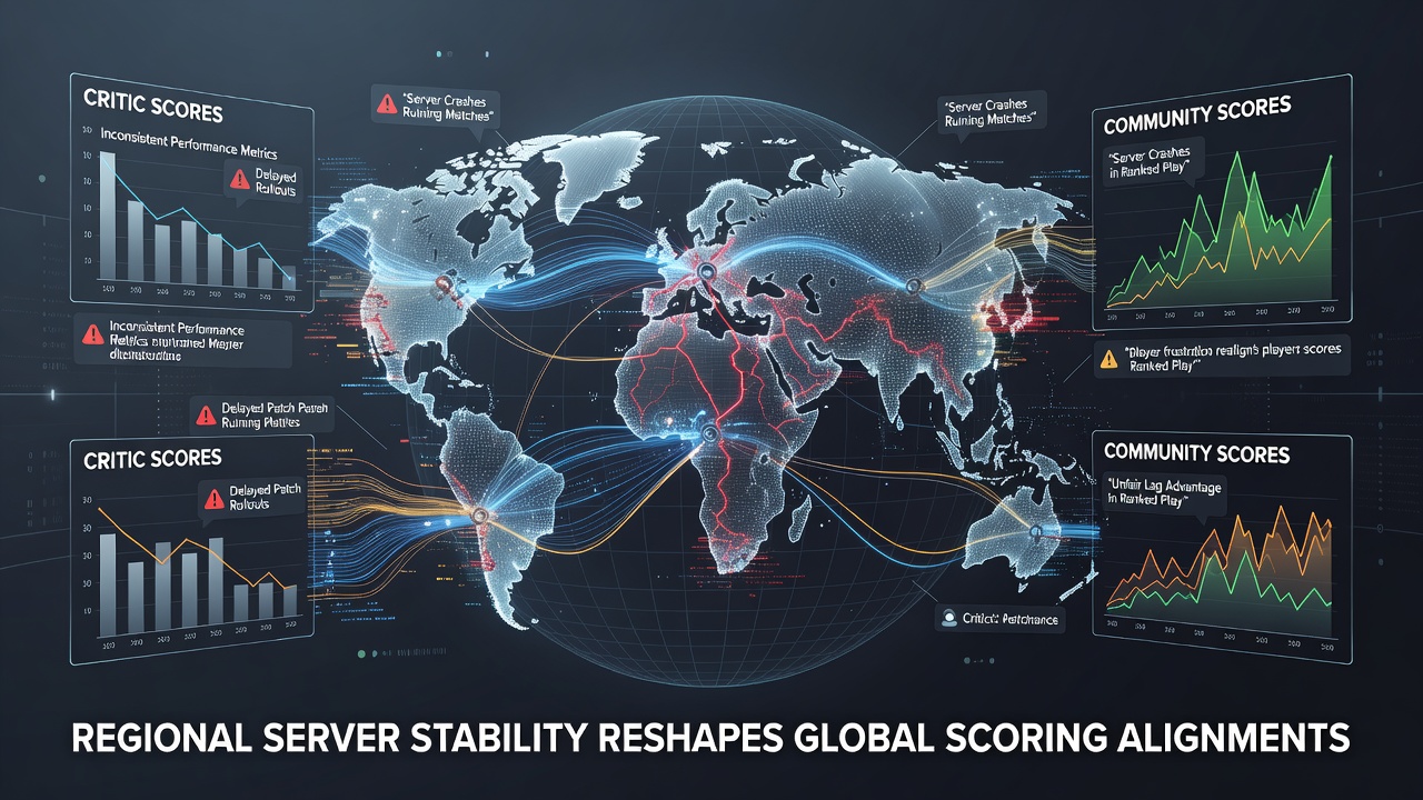 Global server infrastructure map highlighting stability variances across regions in multiplayer gaming networks