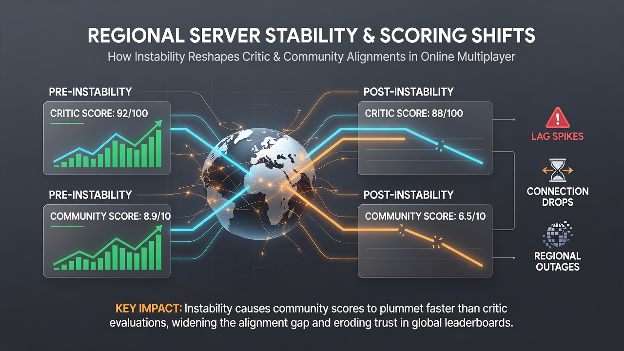 Player feedback graphs comparing critic scores and community ratings across server regions