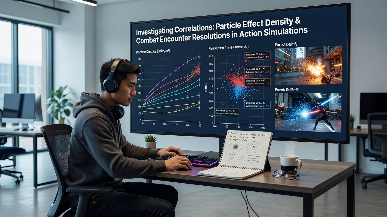 Chart displaying correlation trends between particle counts and encounter resolution times in digital ARPG releases