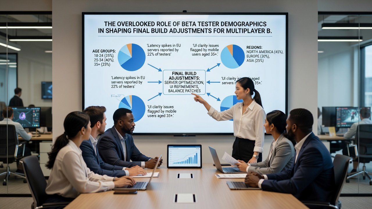Analytics dashboard displaying beta tester demographics and platform-specific feedback metrics for a battle royale title