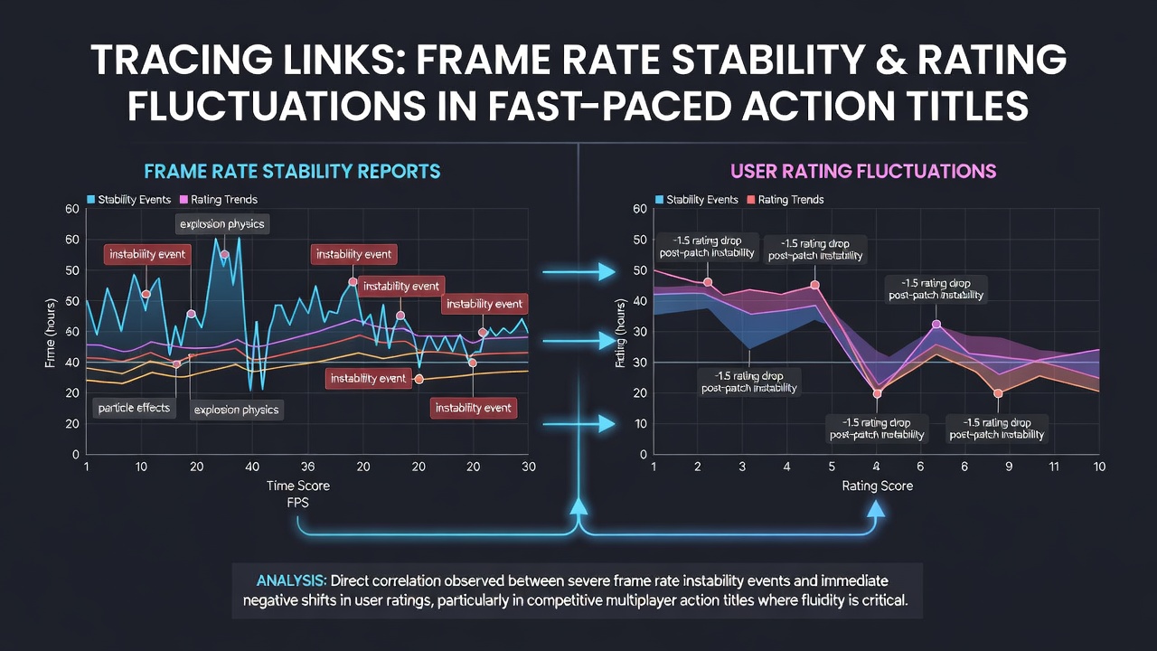 Comparative graphs illustrating rating changes tied to frame rate performance in cross-console action game ports
