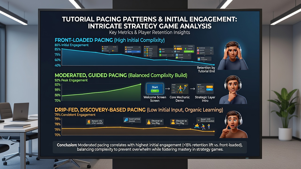 Player engagement graph overlaid on a strategy game map illustrating tutorial completion rates over subscription periods