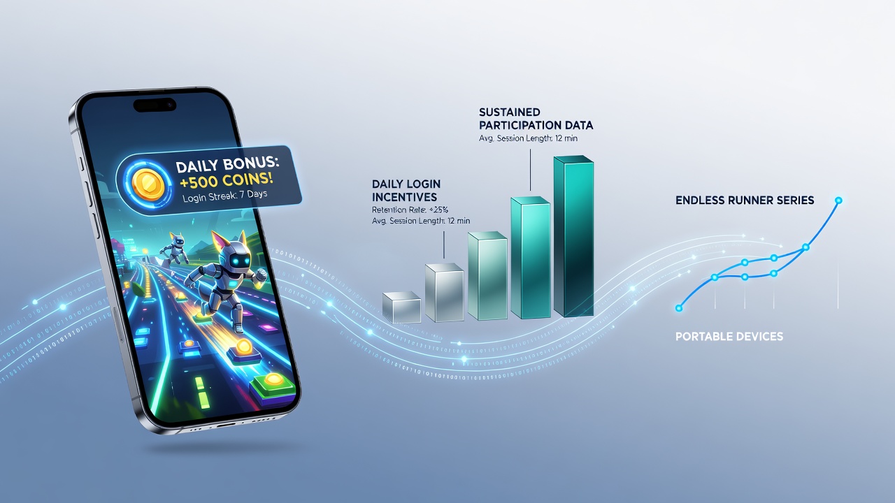 Chart displaying daily login streak correlations with player retention metrics in mobile endless runners