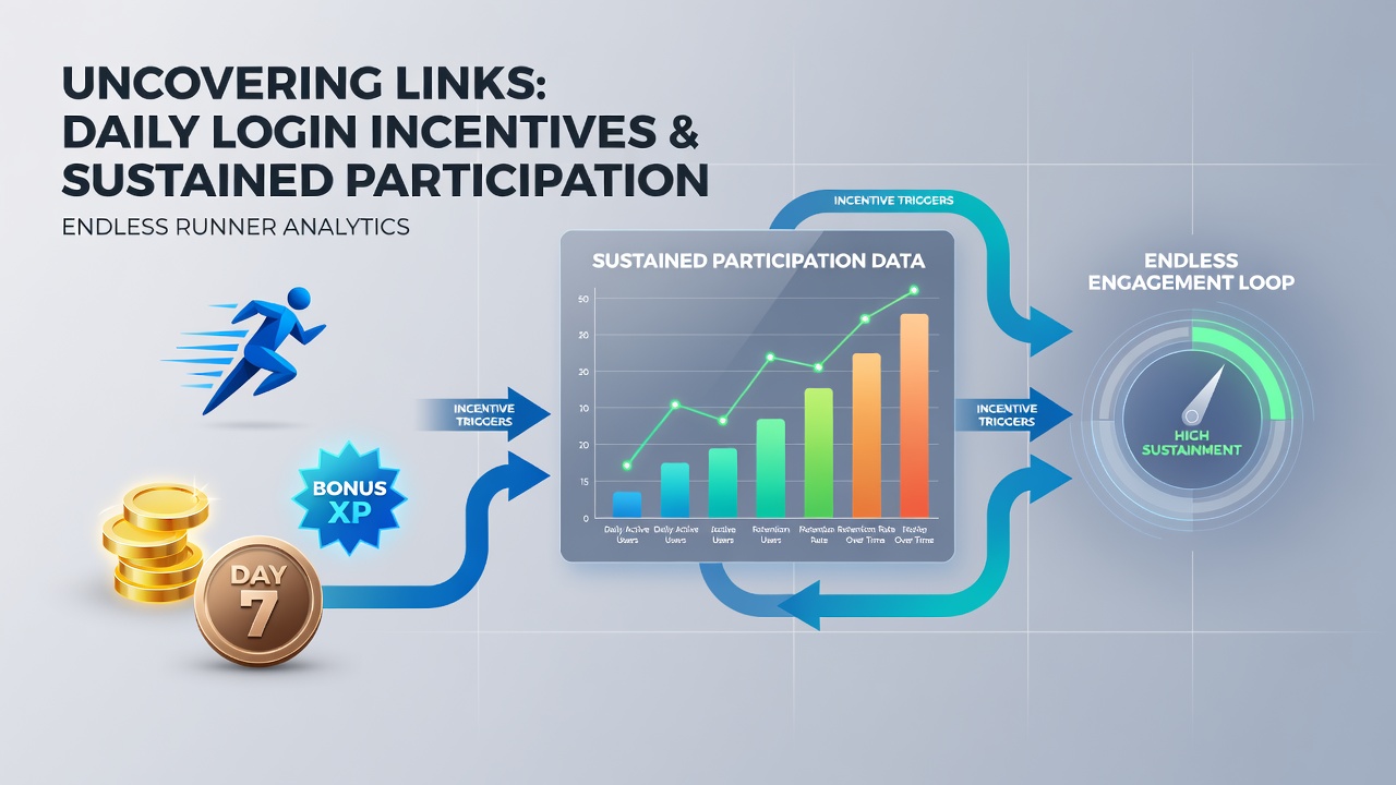 Infographic illustrating participation curves tied to login reward frequency in endless runner mobile titles